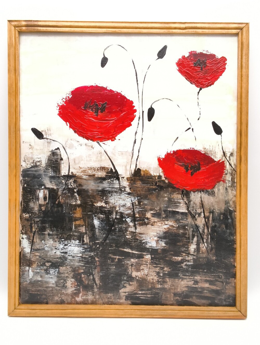 Red Poppy Impressionist-Style Painting In Stunning Hand Made Frame